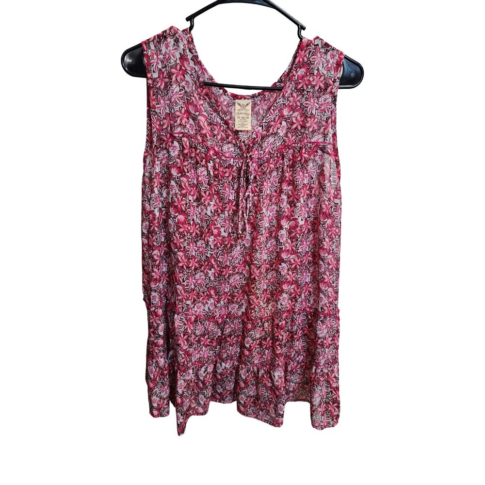 Faded Glory XL (16-18) Pink & Red Ditsy Floral Sleeveless Tiered Tunic Top